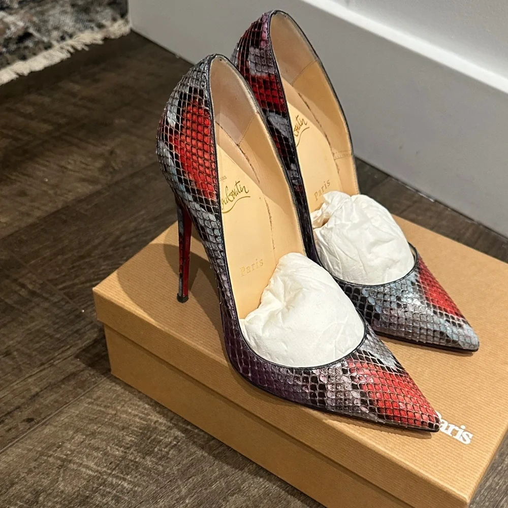 Christian Louboutin Red and Black Python Heels - Picture 7 of 9